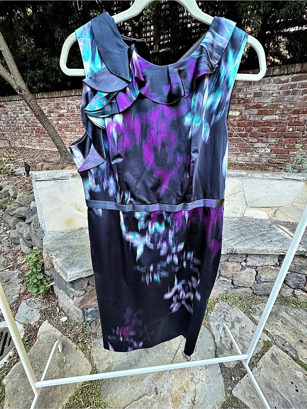 Elie Tahari Brittany Dress Abstract Silk Midi Dress Size 14 NWT